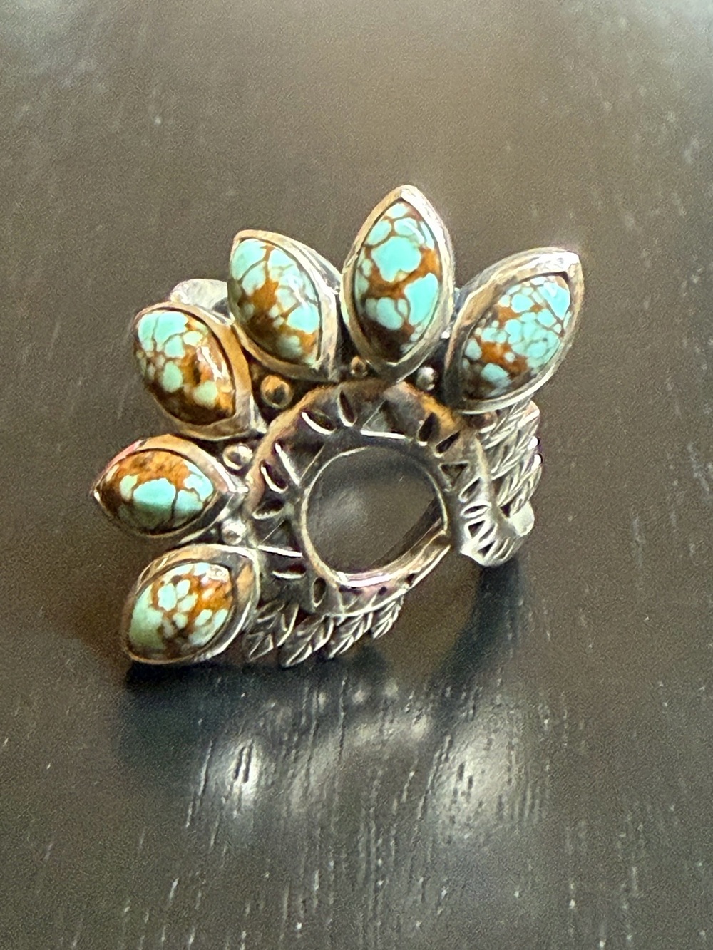Vintage Sterling Silver Turquoise Cluster Ring Statement Boho Size 6